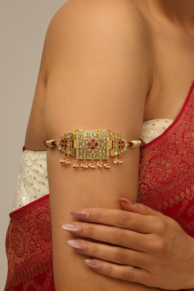 Joules by Radhika Red and gold embellished armlet JOULAUG26D453127