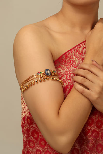 Joules by Radhika Gold and blue embellished armlet JOULAUG26D453130