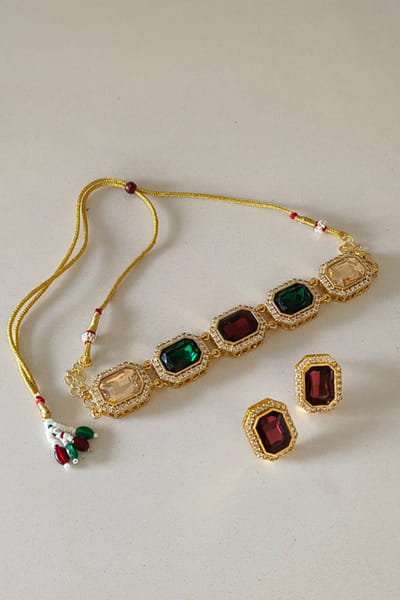 Multicolour crystal and zircon choker set