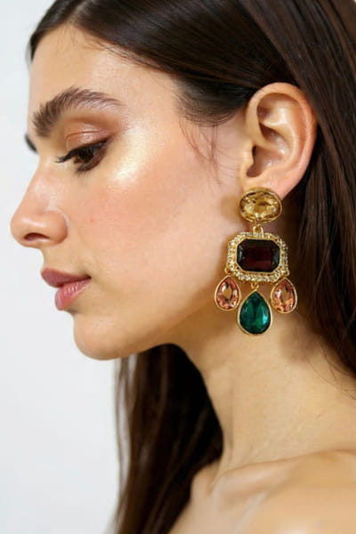 Multicolor crystal and zircon dangler earrings
