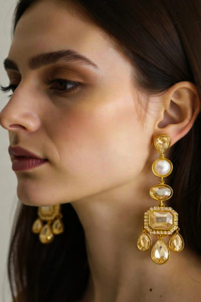 Gold zircon-crystal embellished danglers