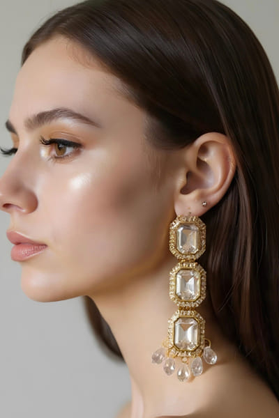 White crystal and zircon embellished earrings