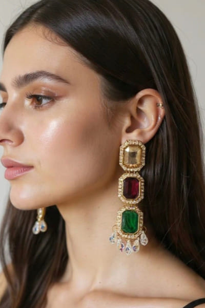 Multicolor crystal-zircon embellished earrings