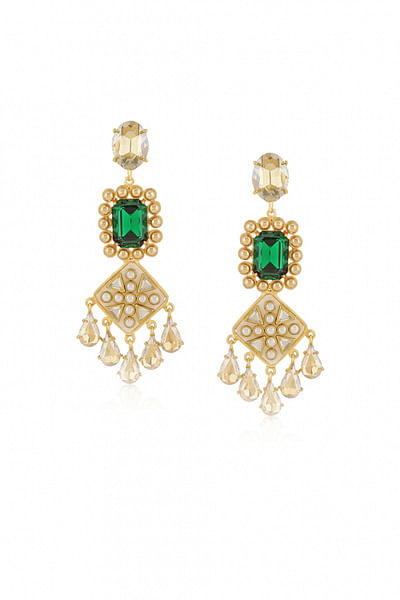 Gold plated green stone danglers