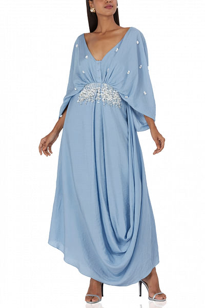 Blue drape maxi dress