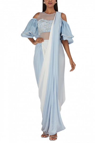 Dusk blue drape saree gown