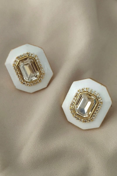 White Swarovski crystal embellished studs