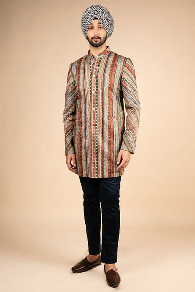 Multicolour stripe printed bandhgala