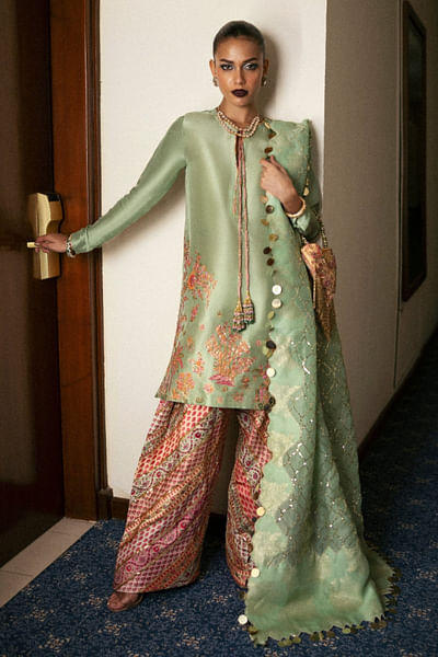 Mint screen printed kurta set