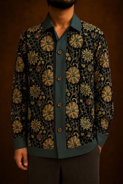 Baroodi Black and blue ajrakh printed cotton shirt BAROAUG26D152244