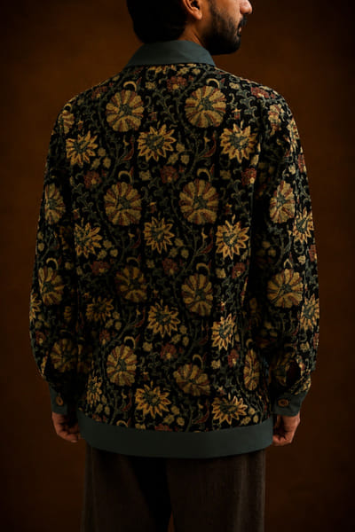 Baroodi Black and blue ajrakh printed cotton shirt BAROAUG26D152244