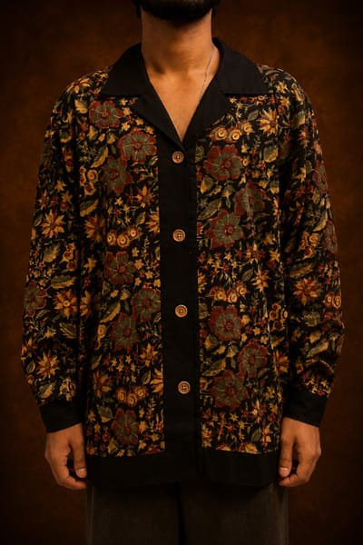 Baroodi Black ajrakh printed cotton shirt BAROAUG26D152245