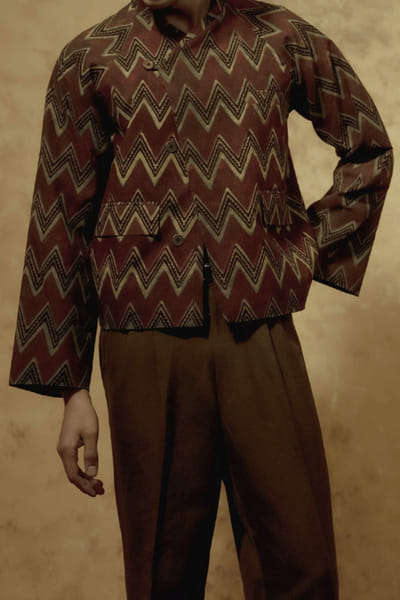 Baroodi Black and rust ajrakh printed kimono jacket BAROAUG26D152251