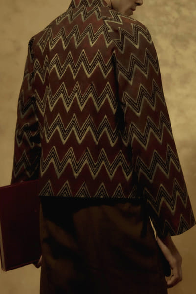 Baroodi Black and rust ajrakh printed kimono jacket BAROAUG26D152251