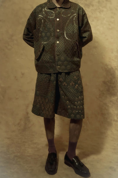 Baroodi Green and rust ajrakh printed corduroy shorts BAROAUG26D152253