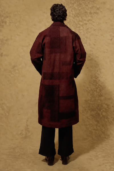 Baroodi Black and rust French-knotted long jacket BAROAUG26D152255