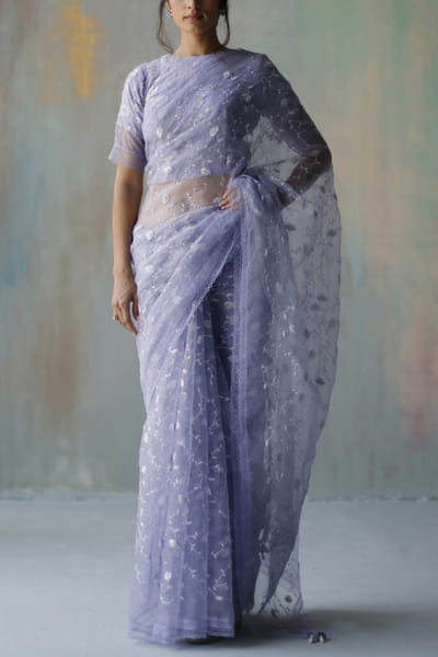 Begum Pret Periwinkle organza sari BEGAUG2218