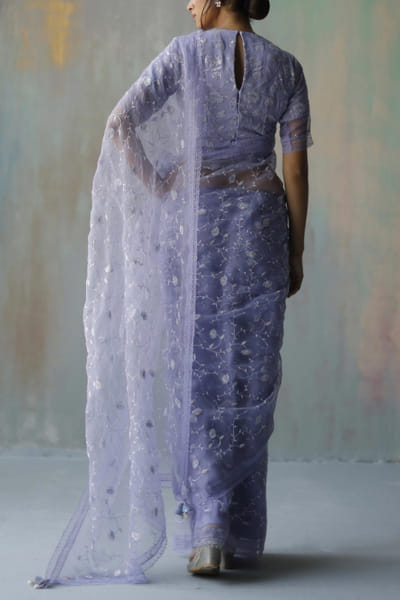 Begum Pret Periwinkle organza sari BEGAUG2218