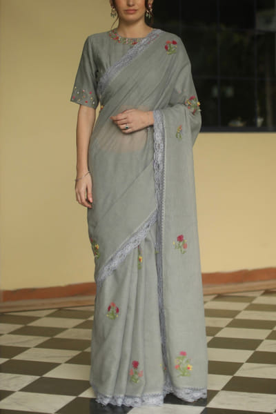 Grey handloom kota sari set