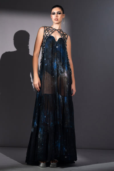 Navy blue galaxy printed dress