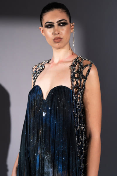 Silver embroidered tulle gilet