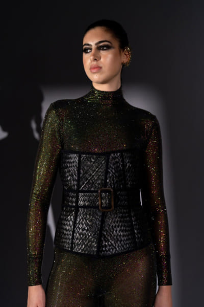 Black bamboo belted corset