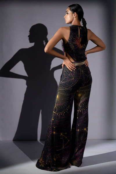 Nikita Mhaisalkar Purple galaxy printed top and pant set NIKFEB26D138062