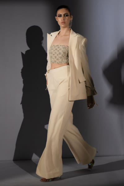 White embroidered tulle corset