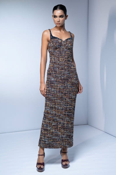 Multicolour embroidered tweed dress