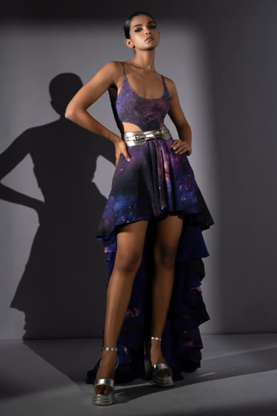 Purple Swarovski embellished bodysuit