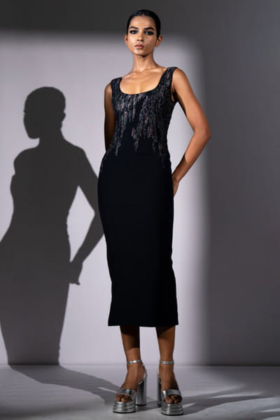 Blue embroidered midi dress