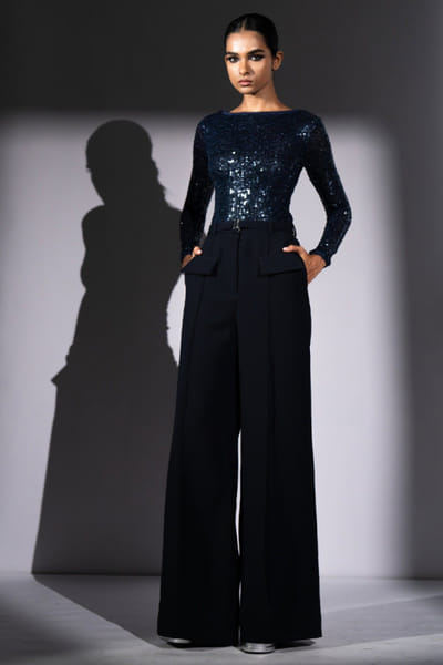 Navy blue belted pants