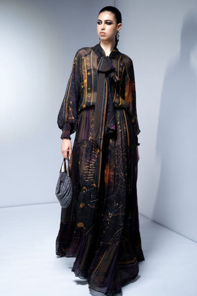 Purple printed tie-up maxi dress