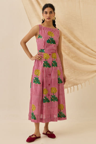 Pink printed midi dress