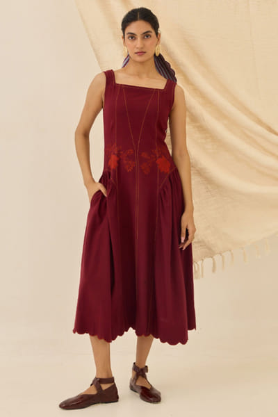 Maroon floral applique dress