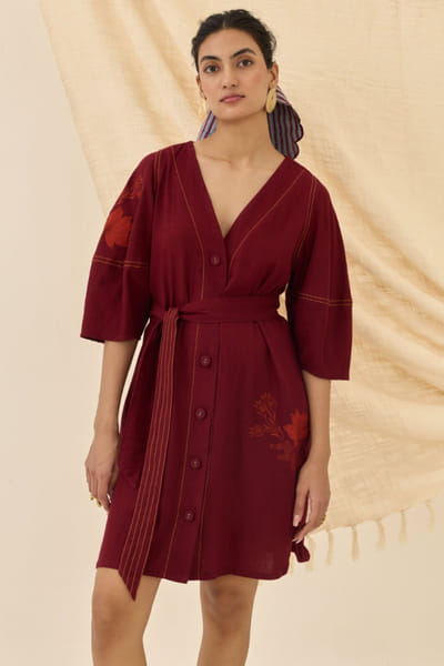 Maroon floral embroidered dress