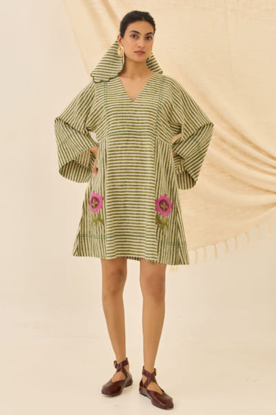 Olive green printed dress