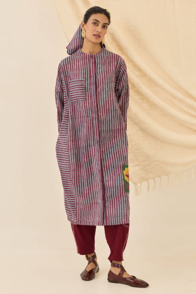 Jodi Grey stripe printed kurta set JODJAN26D236015