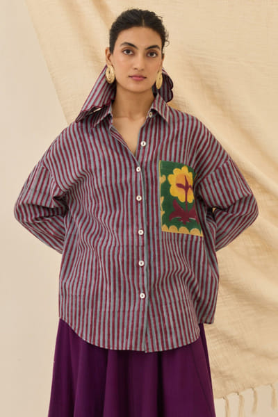 Grey stripe printed shirt