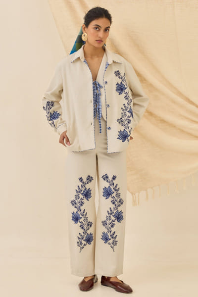 White floral applique jacket