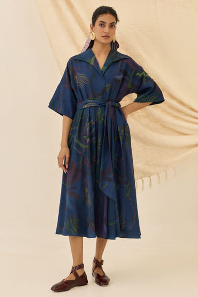 Blue floral printed dress