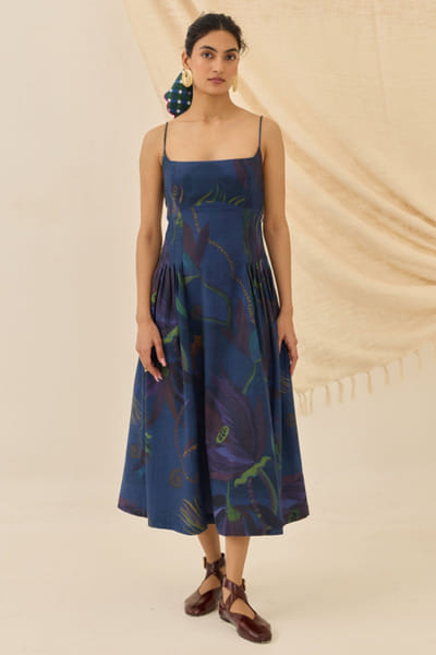 Blue floral print dress