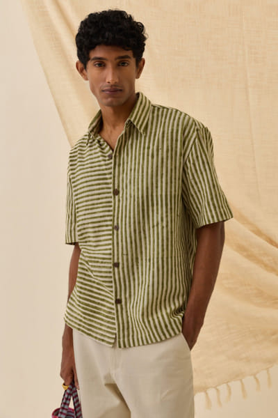 Olive green hand block shirt