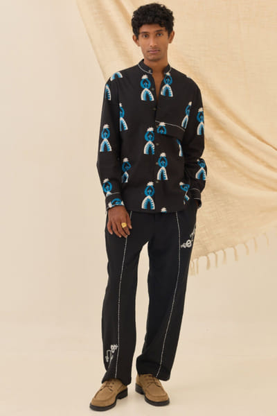 Black hand block printed shirt