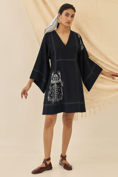 Black embroidered shift dress