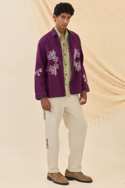 Deep purple embroidered reversible jacket