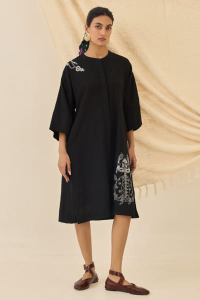 Black embroidered kurta dress