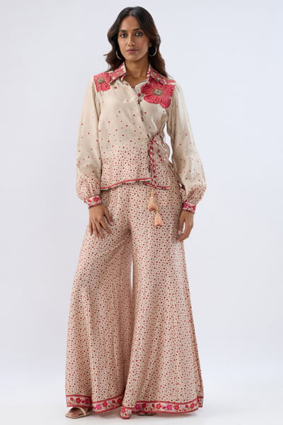 Ivory floral printed and embroidered co-ords