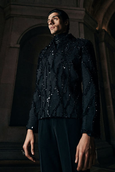 Black sequin embroidered bandhgala
