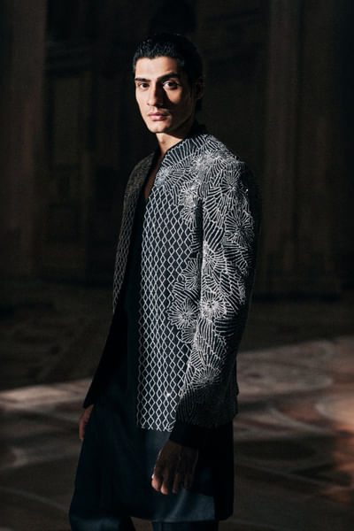 Black embroidered open bandhgala